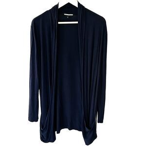 Anatomie Open Front Topper Cardigan Jacket Size Large Navy Blue Long Classic